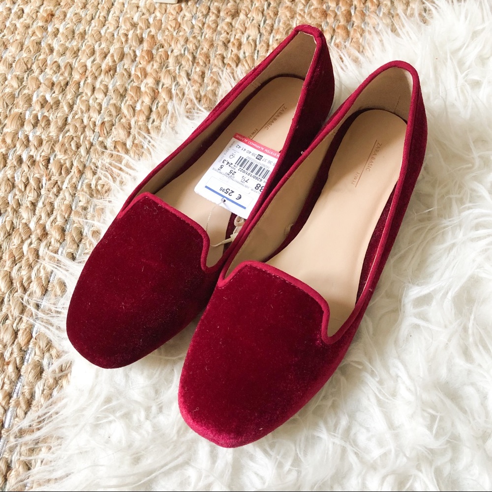 ZARA Velvet Loafers - Red/Burgundy - Sz 7.5